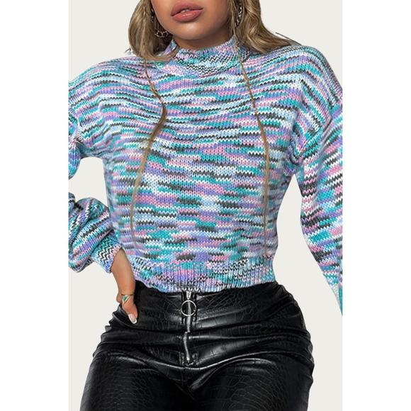 NEW ESLEY COLLECTION cropped mock neck space-dyed sweater in multi - Picture 2 of 3